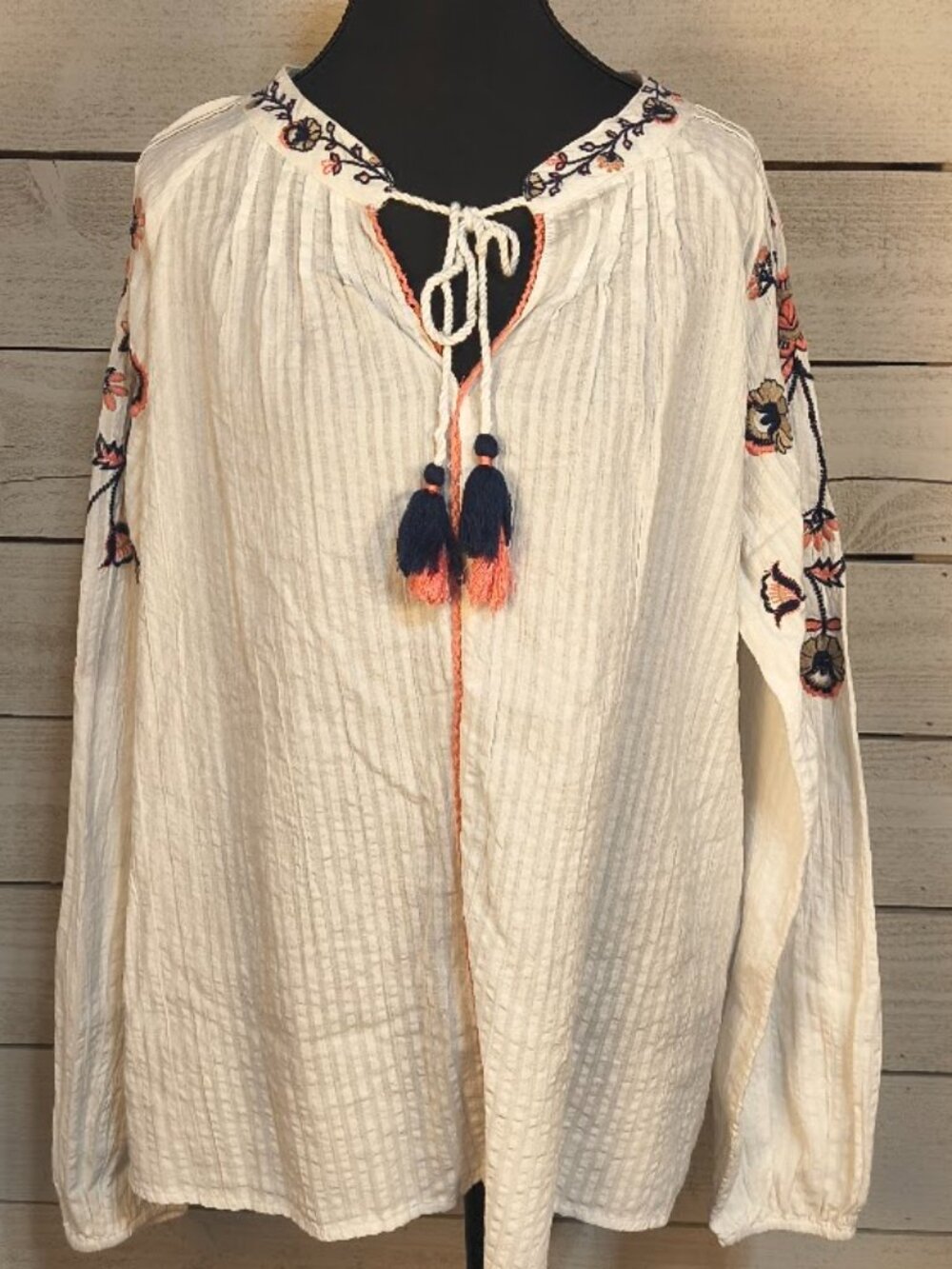 New Directions NWT White Spring Blossoms Embroidered Peasant Blouse XL